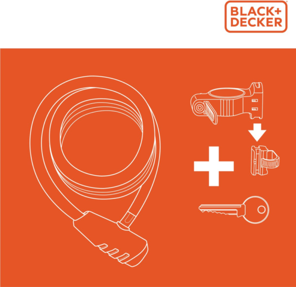 BLACK+DECKER Kerékpár kábelzár Ø1x90cm, 250g, 3 kulcs - Image 5