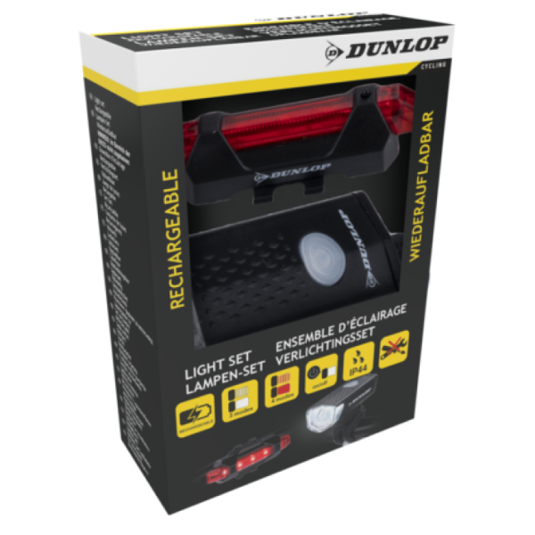 DUNLOP Kerékpár lámpa szett első/hátsó, IP44,  500/240mAh USB-n tölthető - Image 4