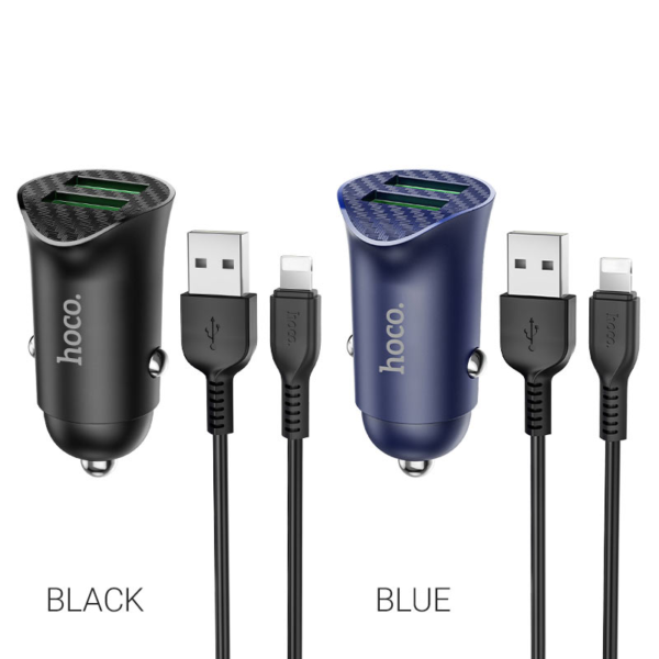 Hoco. Z39 Autós Gyorstöltő Adapter QC3.0 töltő kábellel - Image 2