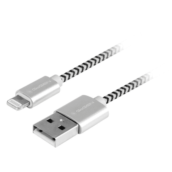 Gogen Lightning kábel 3m, textil borítás, ezüstös szín Adat és töltő csatlakozó  Lightning kábel, USB 2.0 A - Lightning villa, fémes konnektorok - Image 2