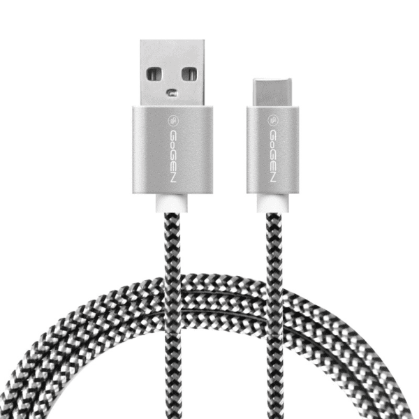 gogen-type-c-usb-a-tolto-es-adatkabel-3-meter-textil-boritas-ezust-szin