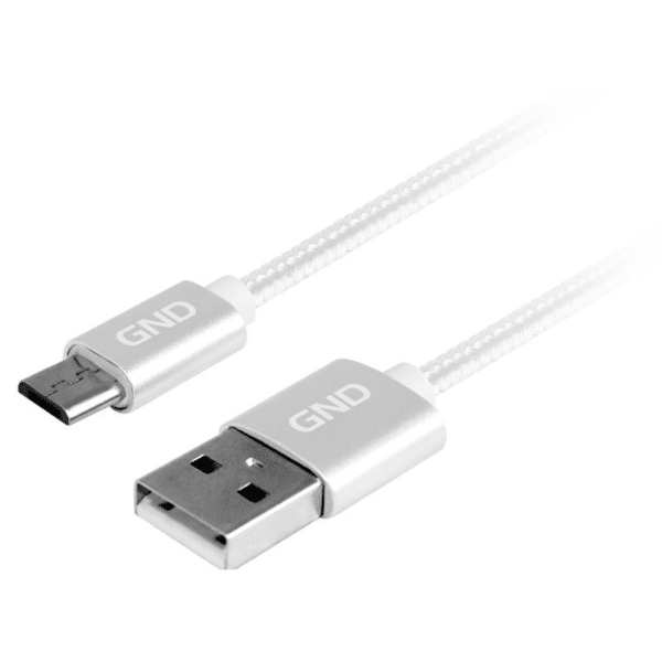GND MicroUSB/USB-A 2.0 Töltő és adatkábel, fonott borítás, ezüst szín, 2m - Image 2
