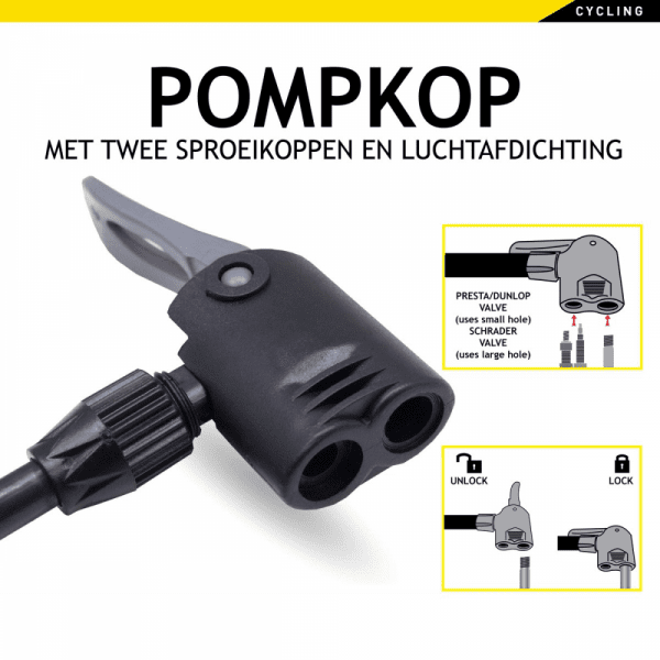 Dunlop álló kerékpár pumpa, 67,5 cm, max 12 bar, 100cm tömlő, Presta- Dunlop és Schrader - Image 2