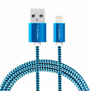 Gogen Lightning USB kábel 1m, textil borítás, kék színAdat és töltő csatlakozó  Lightning kábel, USB 2.0 A - Lightning villa, fémes konnektorok