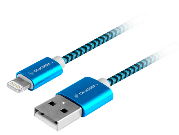 Gogen Lightning USB kábel 1m, textil borítás, kék színAdat és töltő csatlakozó  Lightning kábel, USB 2.0 A - Lightning villa, fémes konnektorok - Image 2