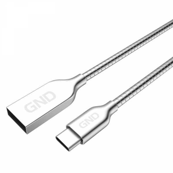 GND Type-C / USB-A Töltő- és adatkábel  1 méter,  acélspirál borítás, ezüst szín - Image 4