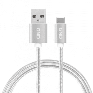 GND Type-C / USB-A Töltő- és adatkábel  2 méter, fonott borítás - ezüst szín