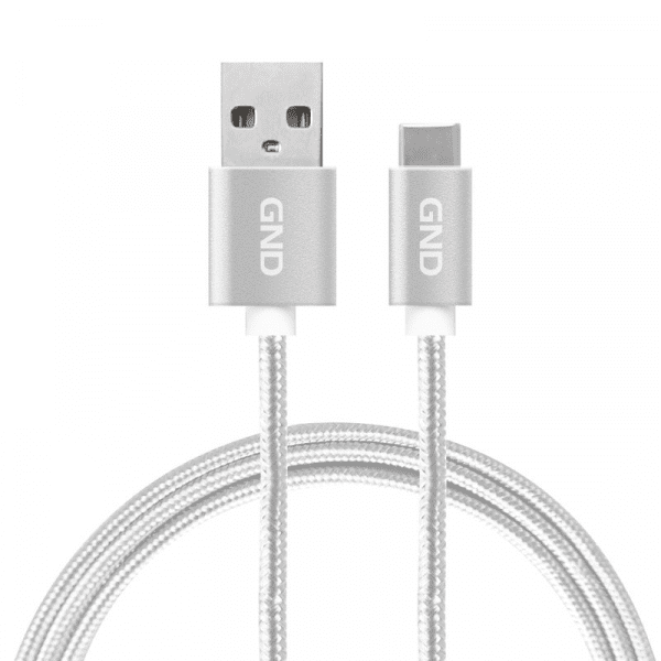 GND Type-C / USB-A Töltő- és adatkábel  2 méter, fonott borítás - ezüst szín