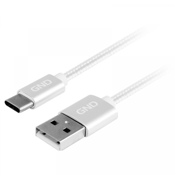 GND Type-C / USB-A Töltő- és adatkábel  2 méter, fonott borítás - ezüst szín - Image 2