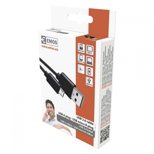 EMOS MicroUSB / USB-A 2.0 Töltő és adatkábel, 2.0, fekete szín, 2 m - Image 2
