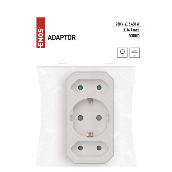 Emos elosztó adapter 3x (2x2p, 1x2p+pe) - Image 3